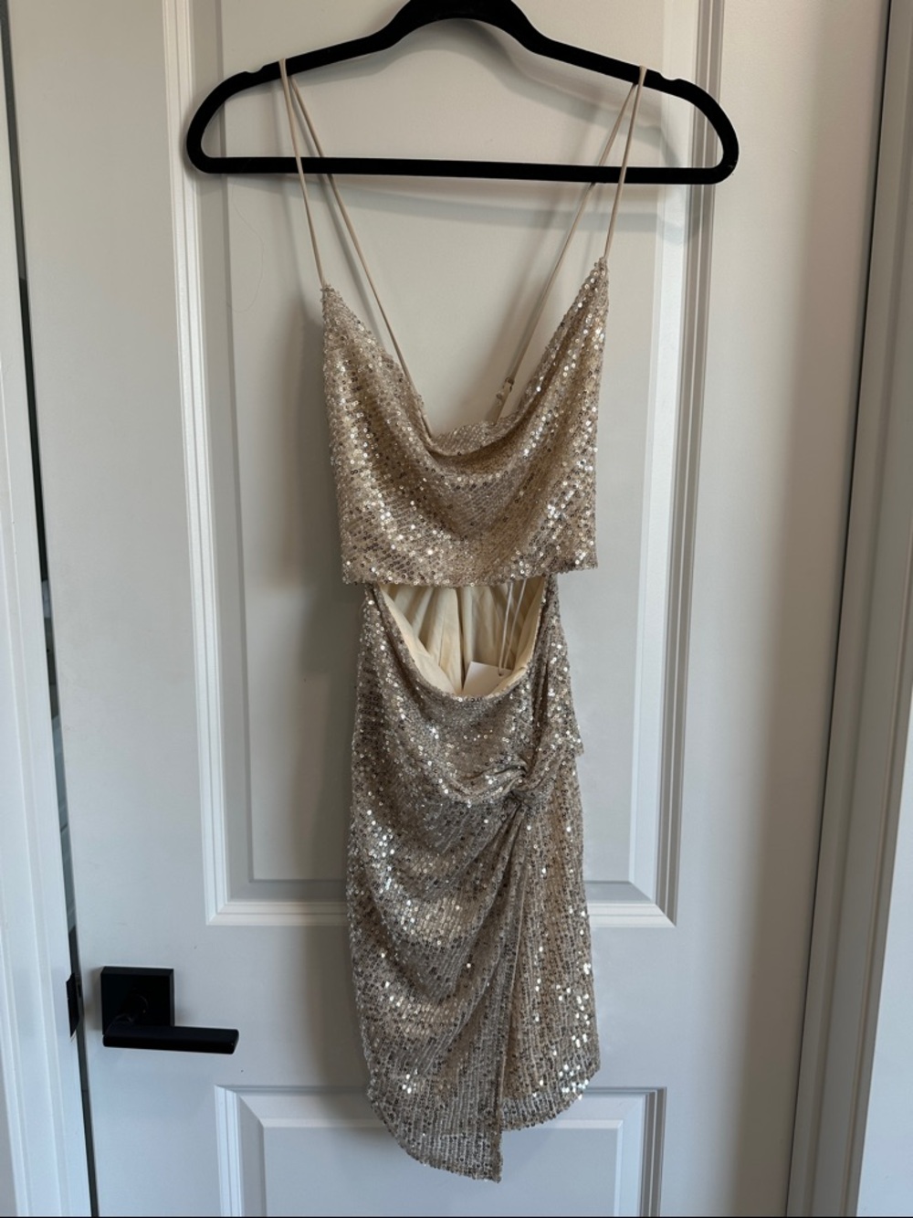 Sequin Cowl Neck Champagne Party Dress